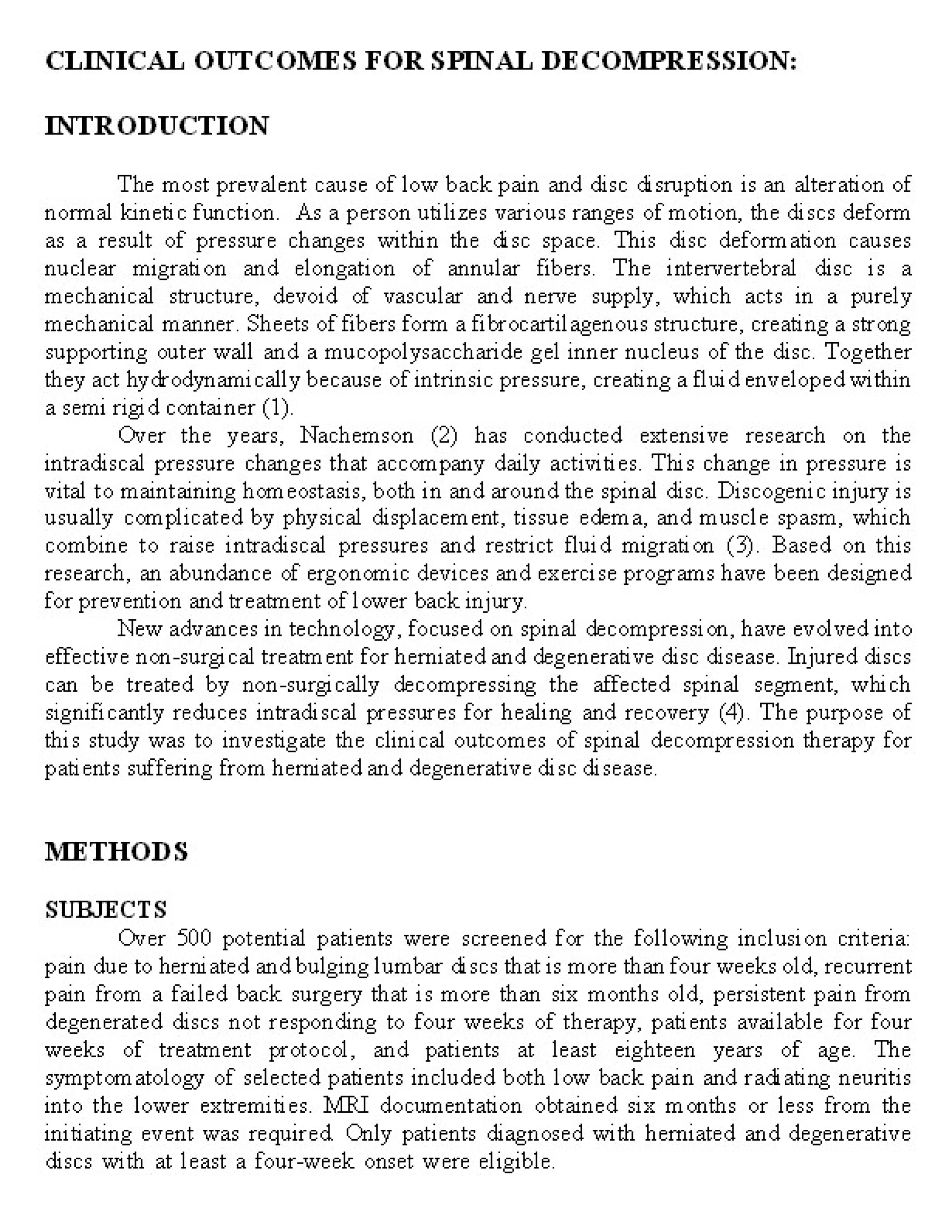 CLINICAL OUTCOMES FOR SPINAL DECOMPRESSION cover