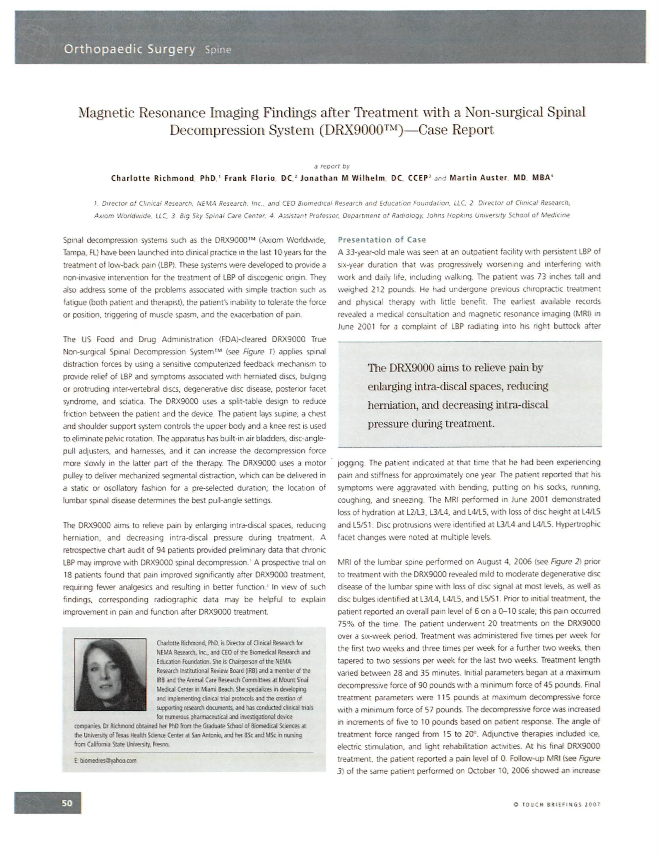 Magnetic Resonance Imaging Findings after Treatment with a Non-surgical Spinal Decompression System — A Case Report Cover