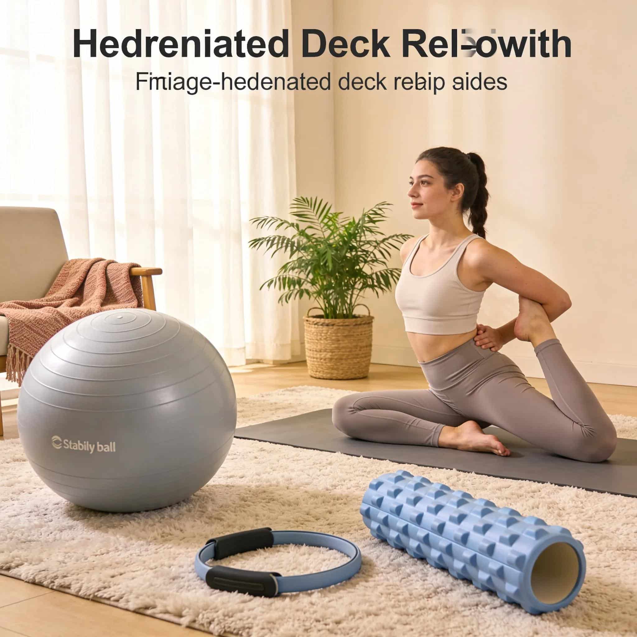 Person performing gentle physical therapy exercises for herniated disc relief with therapy equipment in a comforting setting