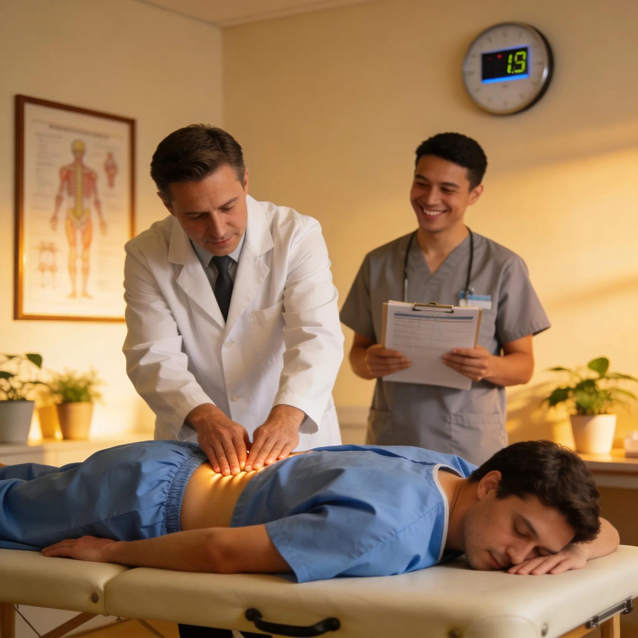 Chiropractor providing treatment for sciatic nerve pain in a professional setting